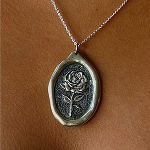 Wax Seal Stamp Pendant - Romantic Rose - Sterling Silver - Handmade